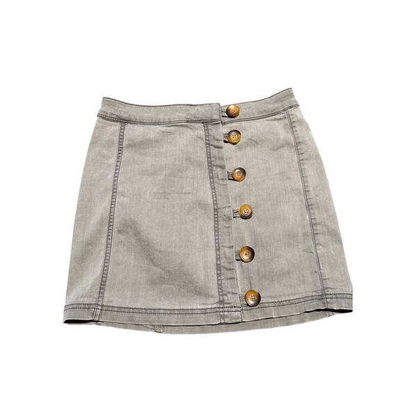 Free People Button Front Mini Skirt, Size 6, Gray - Picture 1 of 6